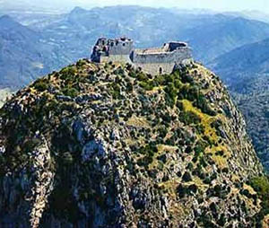 ariel view of Montségur on its pog 